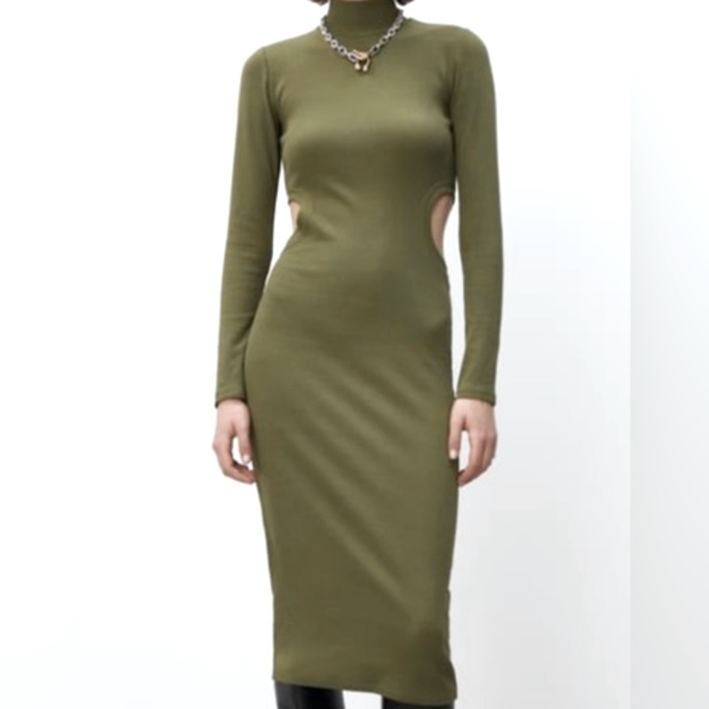 ZARA Olive Green Side Cutout Dress